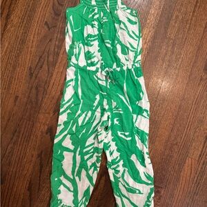 Lilly Pulitzer Green and White Jumpsuit with Painterly Pattern
